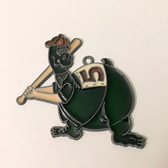 Vtg Dinosaur  Playing Baseball Suncatcher Small Window Hanging - Picture 10 of 12